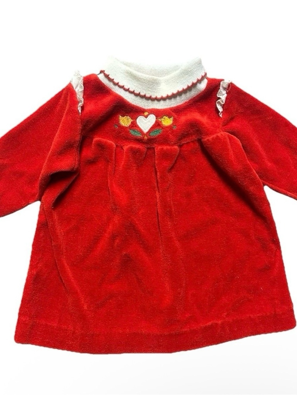 Vintage Baby Girl Healthtex Turtleneck Red Velvet Long Sleeve Dress Size 12 M